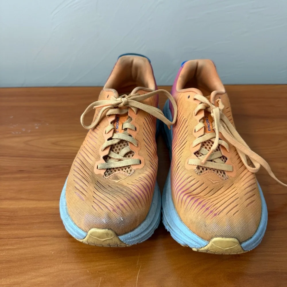 Hoka Women’s Rincon 3 Running Workout Athletic Shoes 7.5B Orange Pink‎ Blue